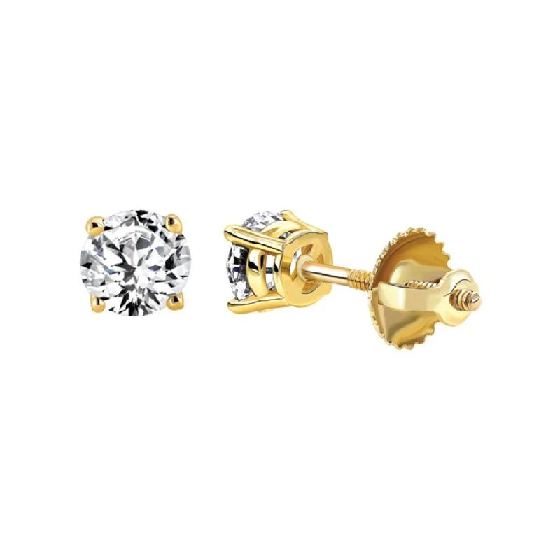 Trendy Ear Hoops-LADIES SOLITAIRE EARRINGS 1.00CT ROUND DIAMOND 14K YELLOW GOLD