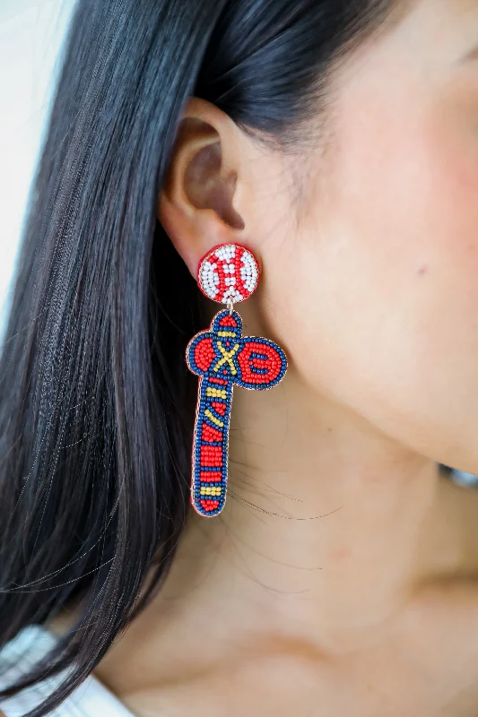 Fun Statement Earrings-Red Tomahawk Beaded Earrings