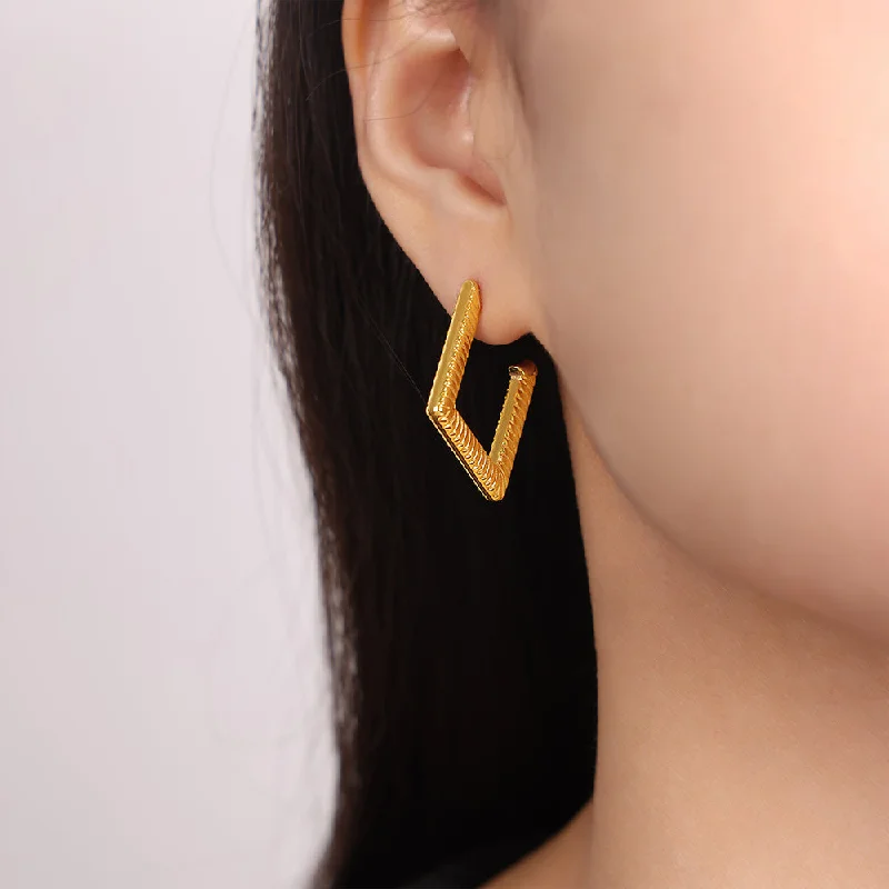 F1377-Rhombus Stripe Gold Earrings