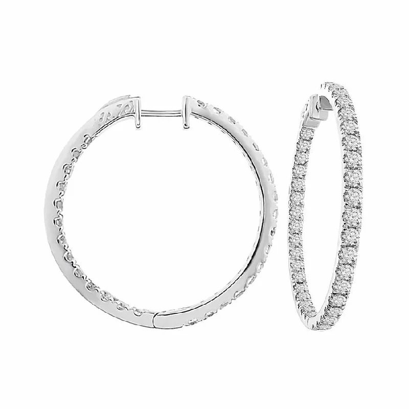 Long Dangle Earrings-LADIES HOOP EARRINGS 5.00CT ROUND DIAMOND 14K WHITE GOLD (SI QUALITY)