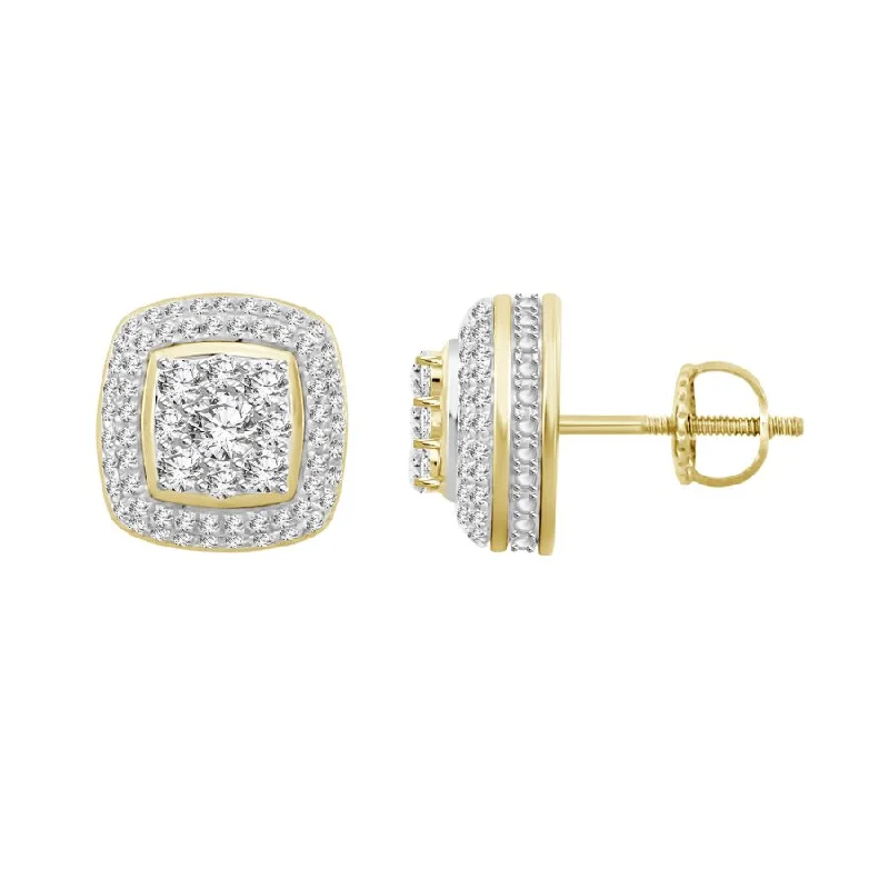 Embellished Earrings-LADIES STUD EARRINGS 1.00CT ROUND DIAMOND 10K YELLOW GOLD