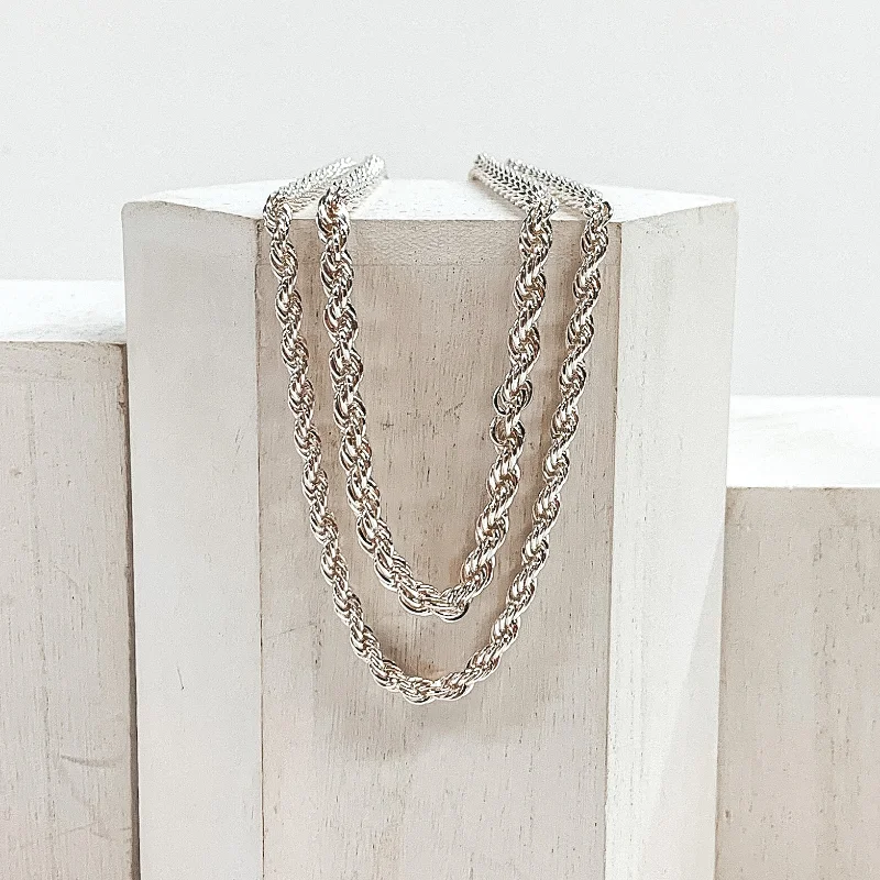 Layered Rope Chain Necklace Set in Silver Tone