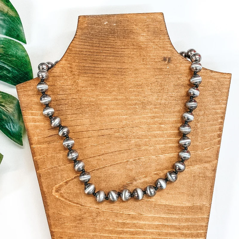 Large Navajo Pearl Inspired Short Necklace in Silver