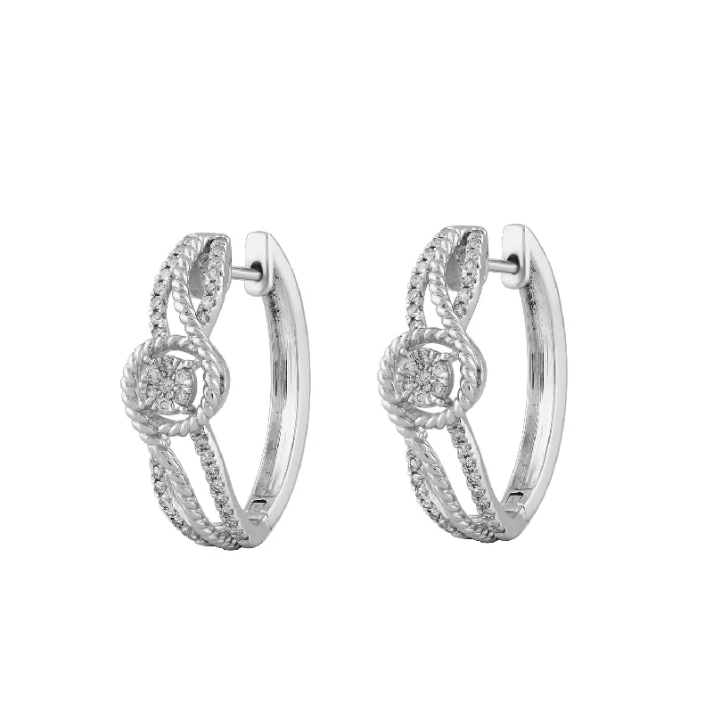 Elegant Gemstone Earrings-LADIES HOOPS EARRINGS 0.33CT ROUND DIAMOND 14K WHITE GOLD