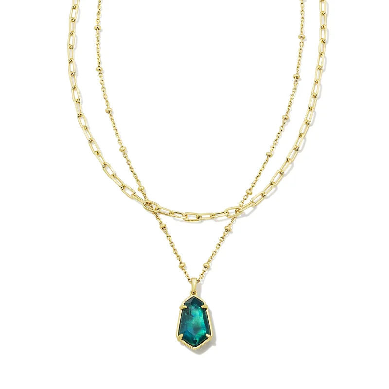 Kendra Scott | Alexandria Gold Multi Strand Necklace in Teal Green Illusion