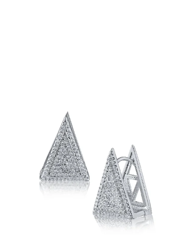 Gold Dangle Earrings-Pave CZ Triangle Earrings