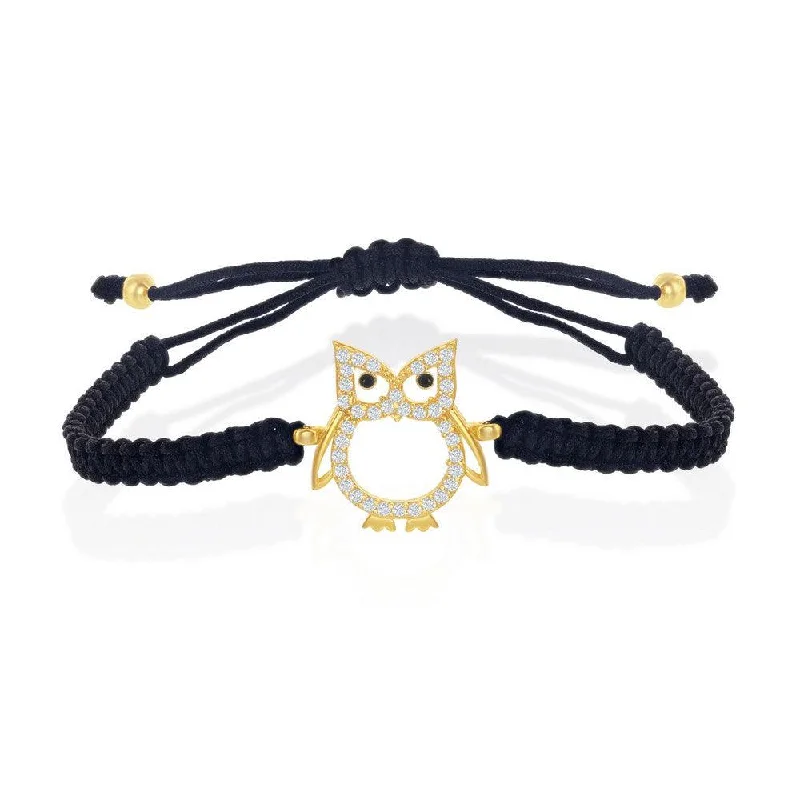 Sterling Silver Gold Plated CZ Owl Macrame Bracelet