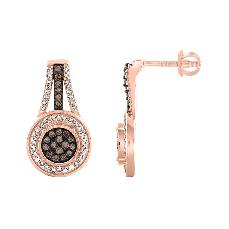 Silver Chain Earrings-LADIES EARRINGS 0.33CT DARK BROWN/ROUND DIAMOND 14K ROSE GOLD