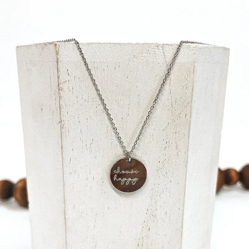 Silver Tone Necklace with Choose Happy Pendant