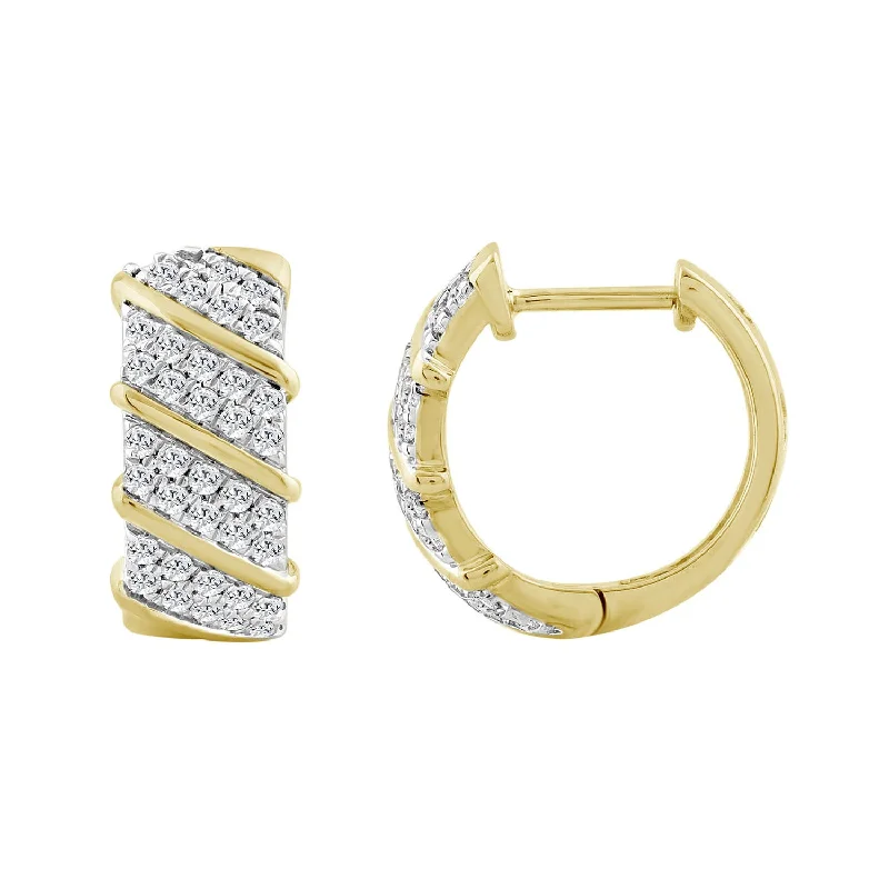 Classic Gold Earrings-LADIES HOOPS EARRINGS 0.50CT ROUND DIAMOND 10K YELLOW GOLD