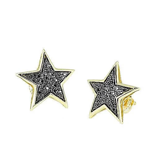 Antique Silver Earrings-10KY 0.25CTW BLACK DIAMOND STAR EARRING