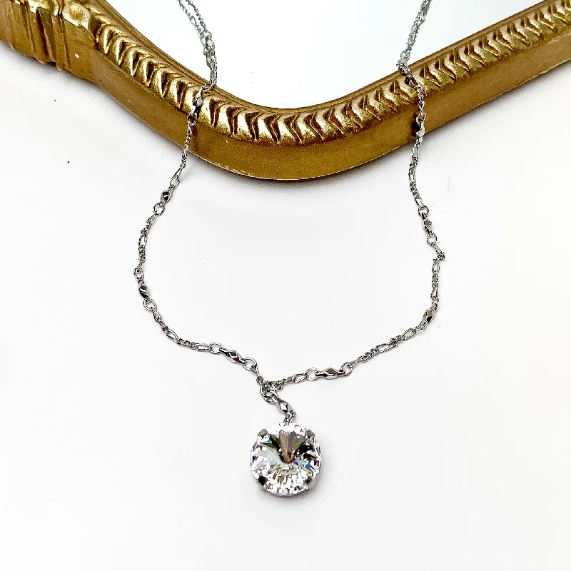 Sorrelli | Nadine Long Crystal Pendant Necklace in Palladium Silver Tone and Clear