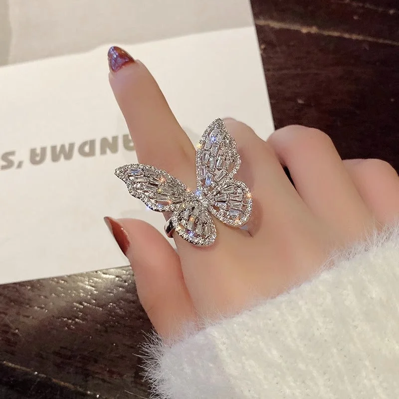 Silver-Big Bowknot Open Ring