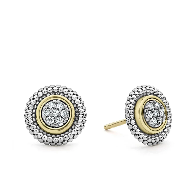 Textured Gold Earrings-Signature Caviar Beaded Diamond Stud Earrings