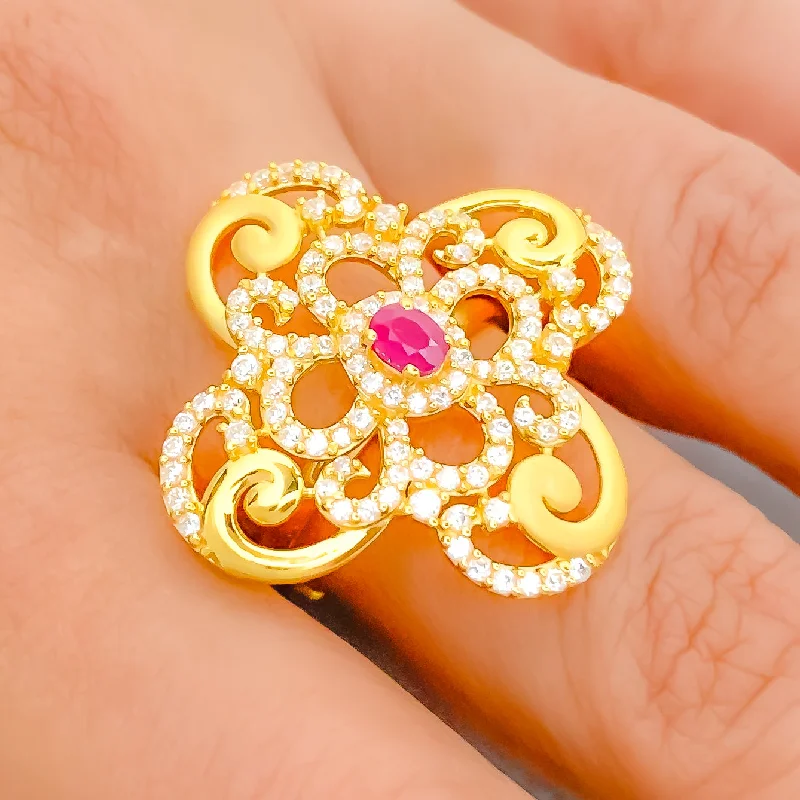 Intricate Floral Vine Statement 22k Gold Ring