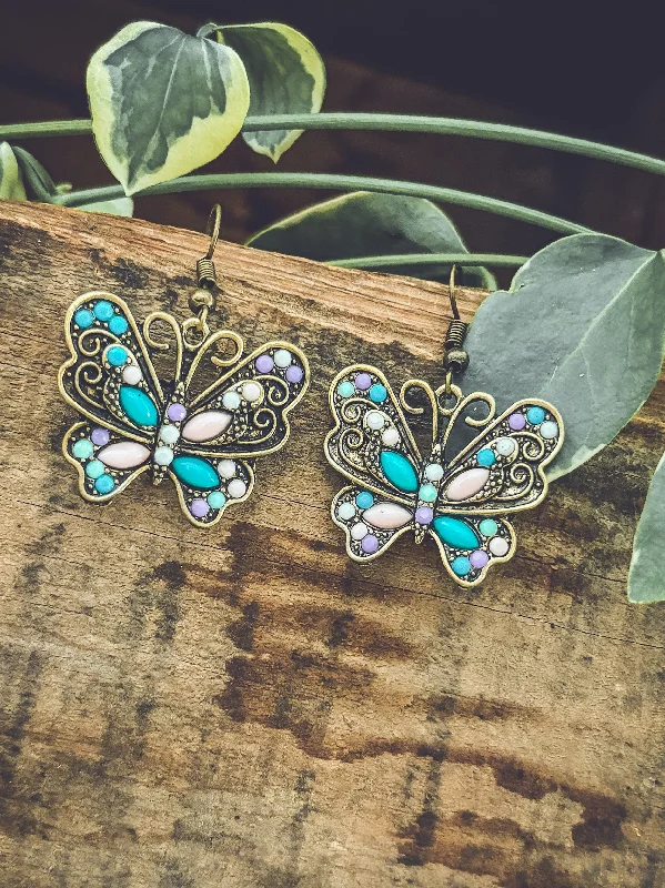 Handmade Dangle Earrings-Beautiful Vintage Inspired Butterfly Earrings