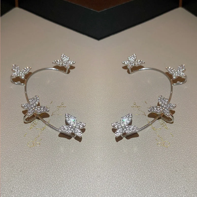 52#J0027 Butterfly Ear Hanging Silver Pair