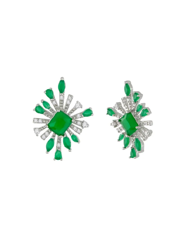 Star Shaped Earrings-Emerald and Pave Burst Earrings