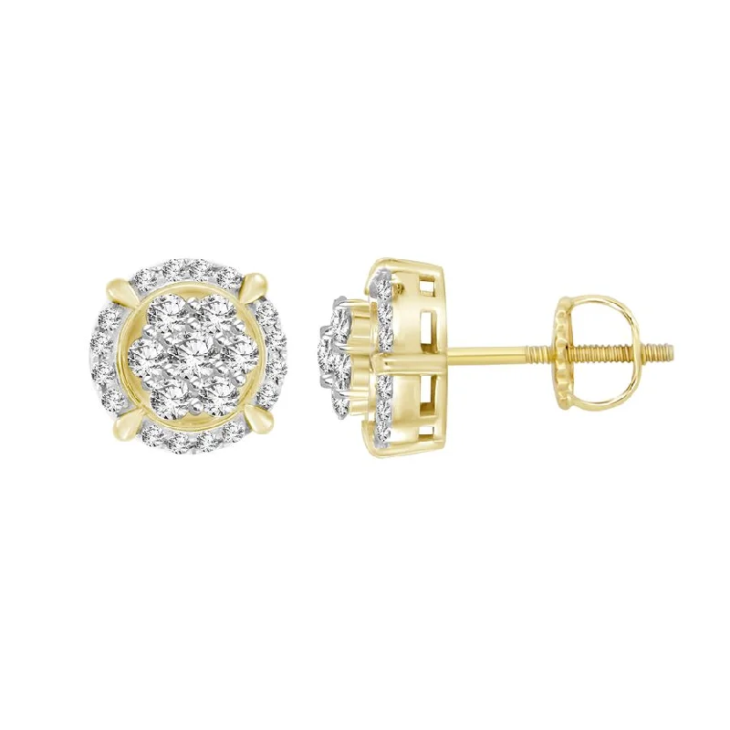 Antique Silver Earrings-LADIES STUD EARRINGS 0.50CT ROUND DIAMOND 10K YELLOW GOLD