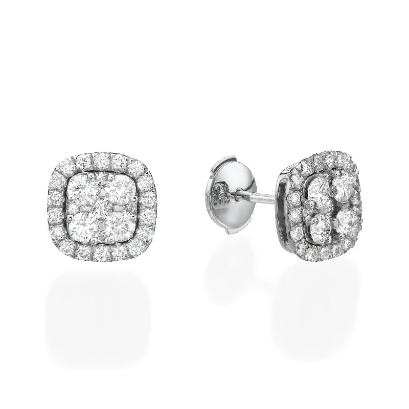 Embellished Drop Earrings-Big Cushion Shaped Diamond Cluster Earrings