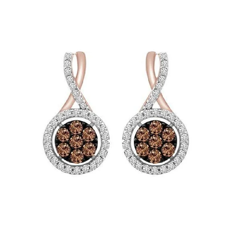 Feather Dangle Earrings-LADIES EARRINGS 0.75CT ROUND DARK BROWN DIAMOND 10K ROSE GOLD