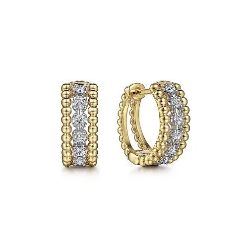 Cool Cuff Earrings-14K White-Yellow Gold Bujukan Huggie Pave Diamond Earrings