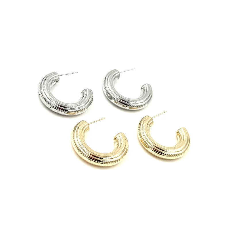 Glamour Diamond Earrings-Ashley Gold Stainless Steel 1" Chunky Cut Design Hoop Earrings