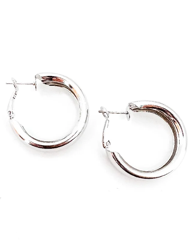 Oval Hoop Earrings-Everette Silver Hoop Earrings