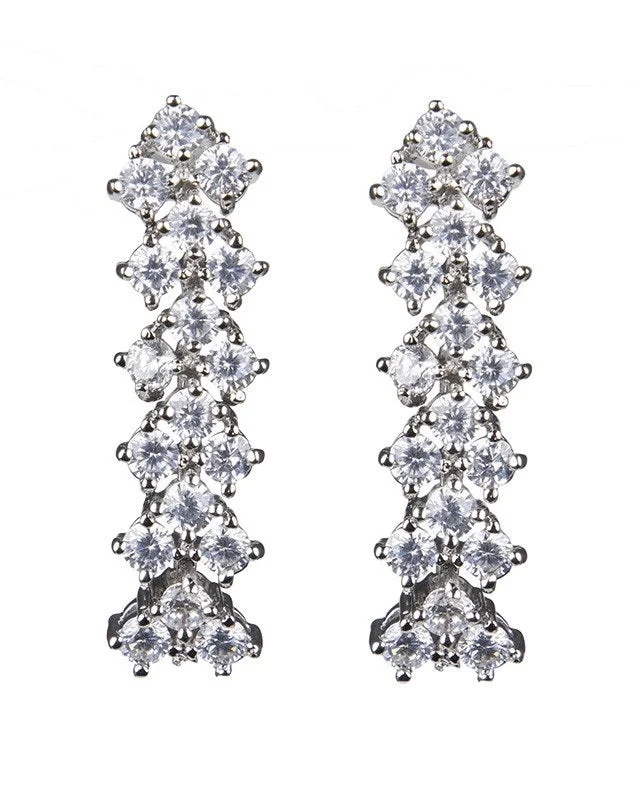 Diamond Drop Earrings-Triple Round CZ Chevron Drop Earrings