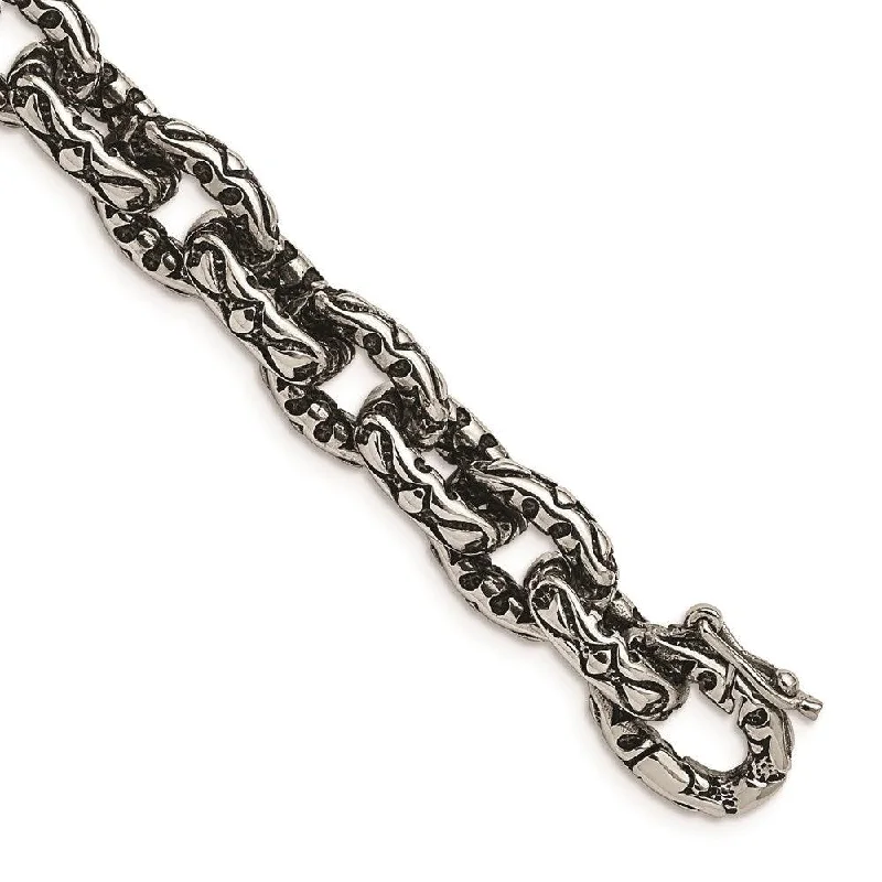 Stainless Steel Antiqued and Textured 8.25in Bracelet