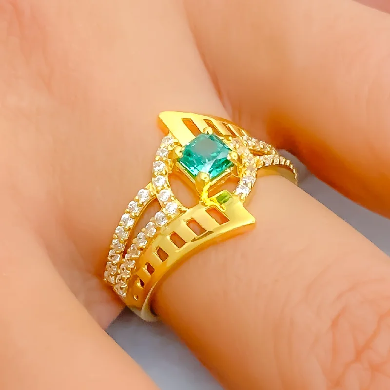 Green Dazzling 22k Gold CZ Statement Ring