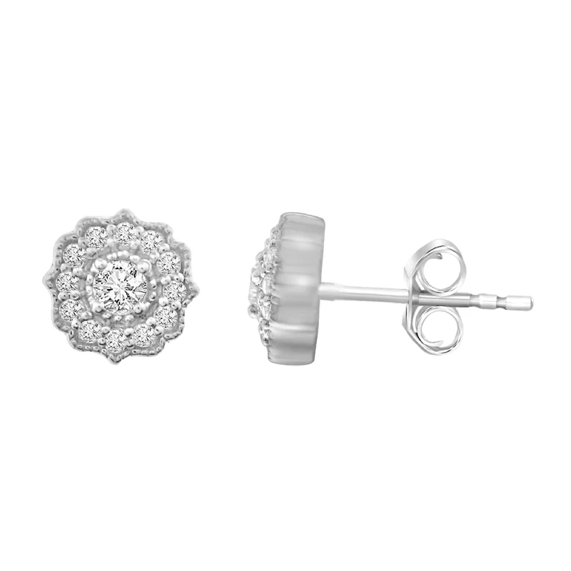 Gemstone Earrings-LADIES EARRINGS 0.25CT ROUND DIAMOND 10K WHITE GOLD