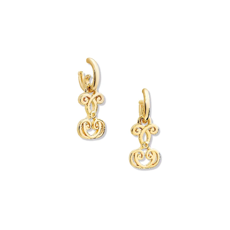 Custom Engraved Earrings-Ecurie Earring Drops Yellow Gold