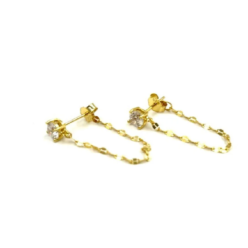 Elegant Drop Stud Earrings-Ashley Gold Sterling Silver Gold Plated CZ Twisted Chain Drop Earrings