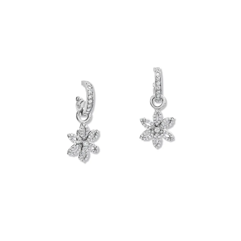 Long Chain Earrings-Fleur de Lys Earring Drops 18ct White Gold - Diamond