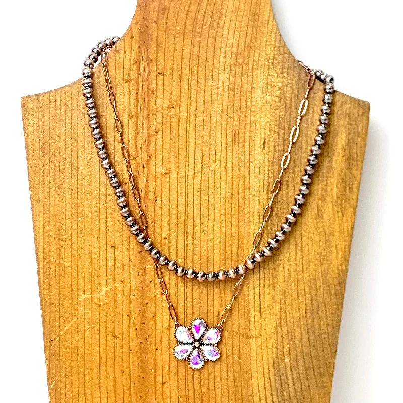 Prairie Petals Faux Navajo Pearl and Chain Necklace in Copper Tone