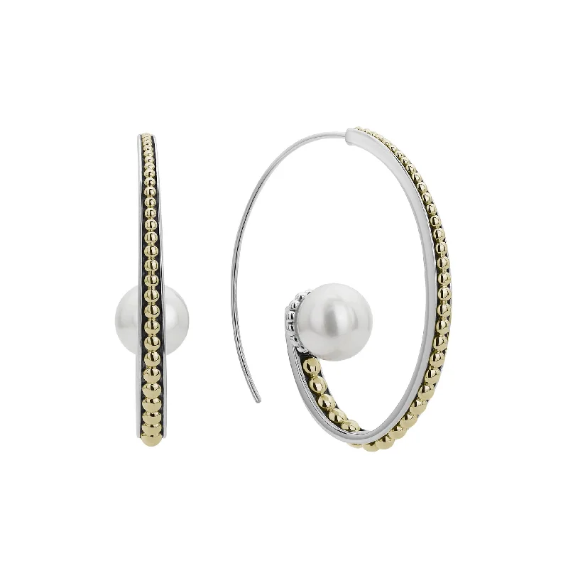 Gold Dangle Earrings-Luna Statement Pearl Hoop Earrings