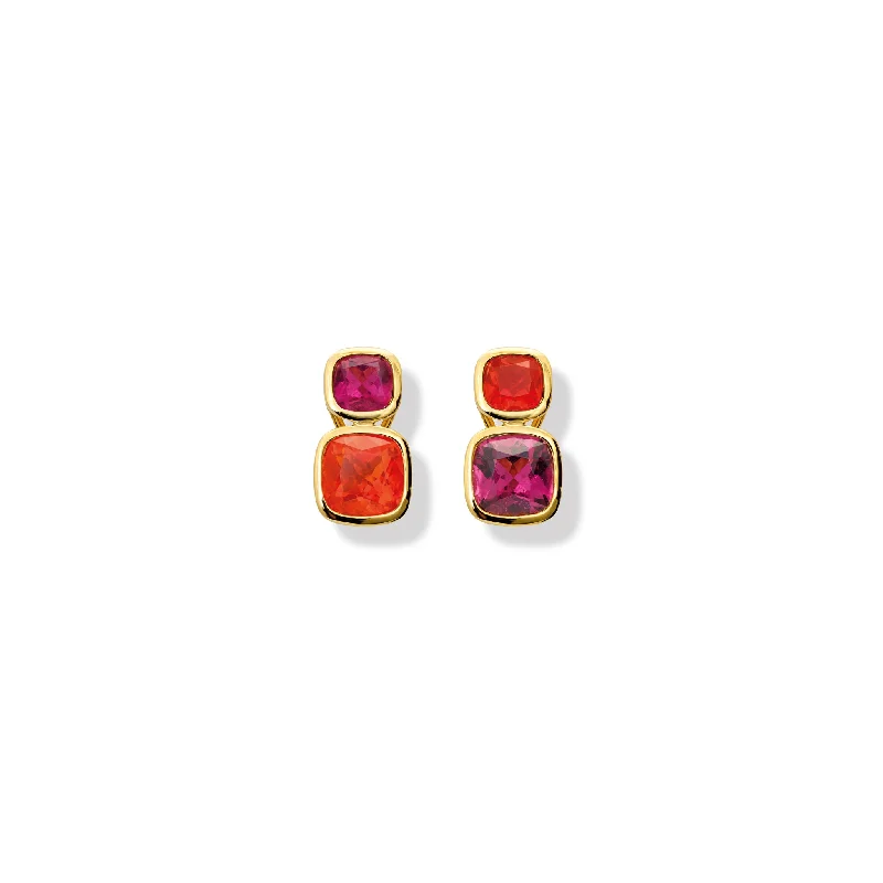 Artistic Earrings-Qin & Han Earrings 18ct Yellow Gold - Inverted Fire Opal & Pink Tourmaline