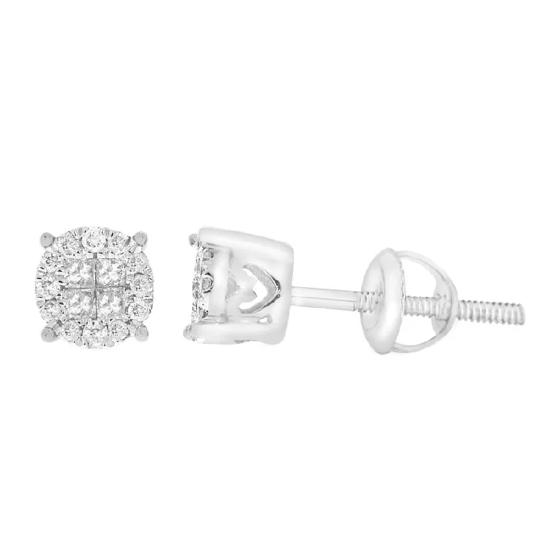 Metal Statement Earrings-LADIES STUD EARRINGS 0.25CT ROUND/PRINCESS DIAMOND 10K WHITE GOLD