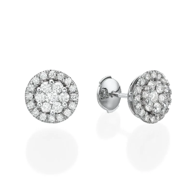 Stylish Stud Earrings-Big Round Diamond Cluster Earrings