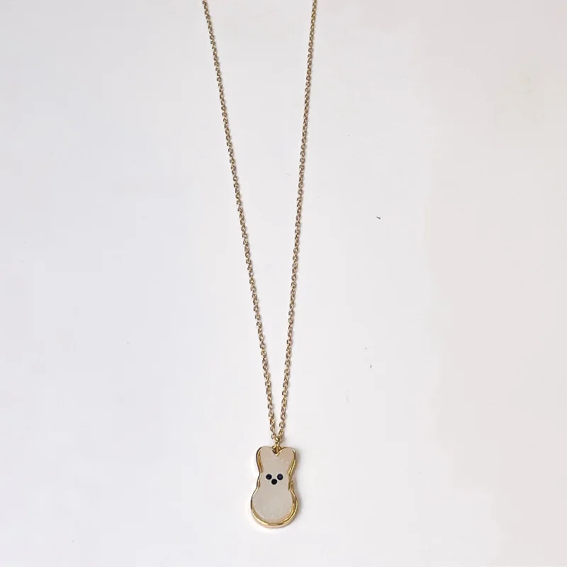 Gold Chain Necklace with Bunny Pendant in White