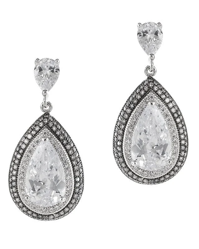 Silver Drop Earrings for Women-Double Pear CZ Earrings