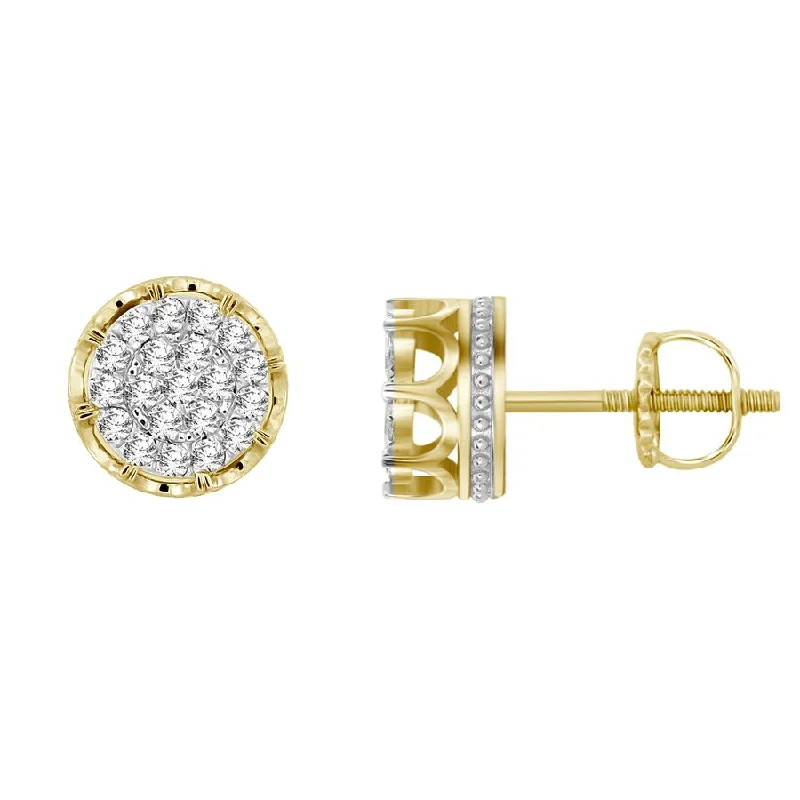 Bold Statement Earrings-EARRINGS 1.50CT ROUND DIAMOND 10K YELLOW GOLD