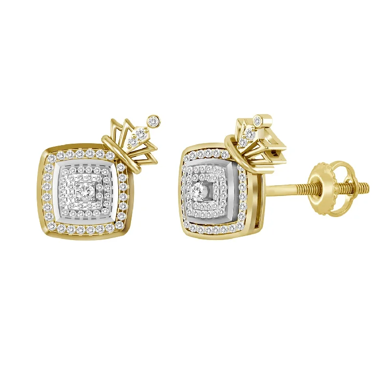 Bridal Earrings-LADIES EARRINGS 0.33CT ROUND DIAMOND 10K YELLOW GOLD