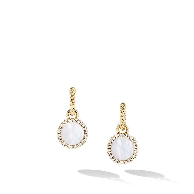 Unique Chandelier Earrings-Petite DY Elements® Drop Earrings in 18K Yellow Gold with Mother of Pearl and Diamonds\, 22.6mm