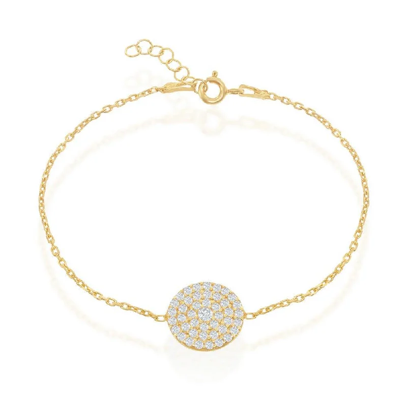 Sterling Silver Gold Plated Round CZ Disc Bracelet, 6"