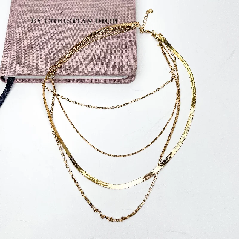 Memorable Moment Multi Strand Gold Tone Necklace