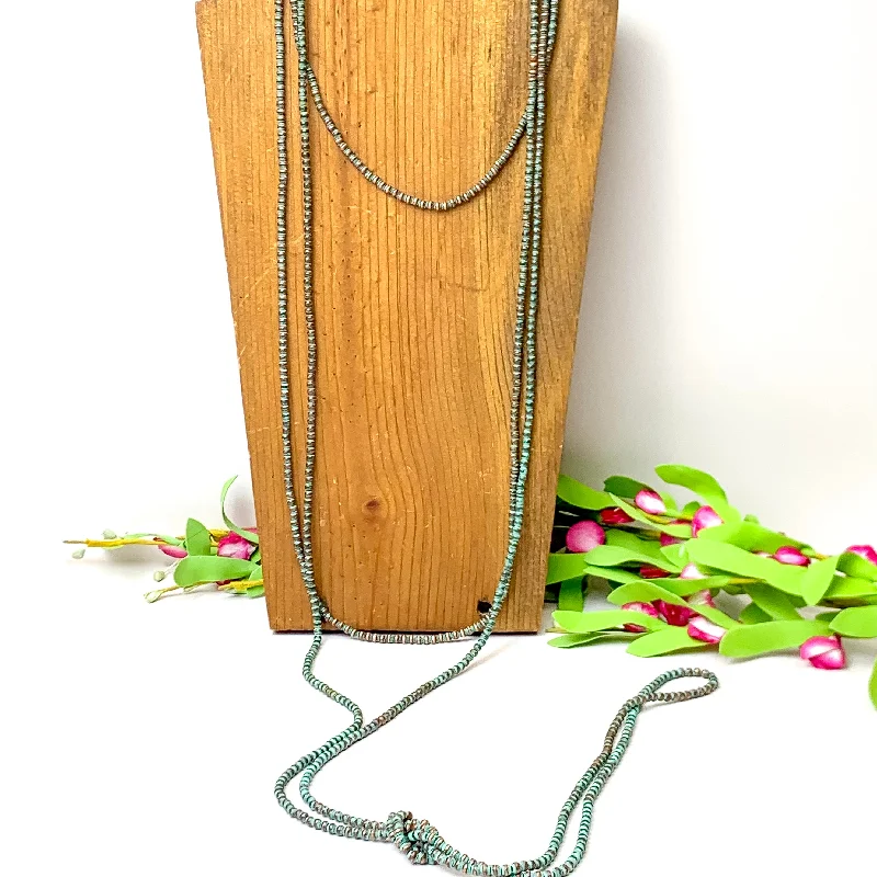 Extra Long Three Row Faux Navajo Pearl Layering Necklace in Patina Tone