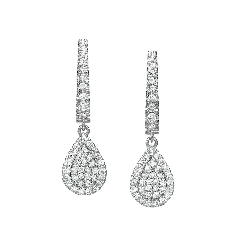 Dainty Pearl Earrings-Pear Shaped Diamond Cluster Dangle Earrings