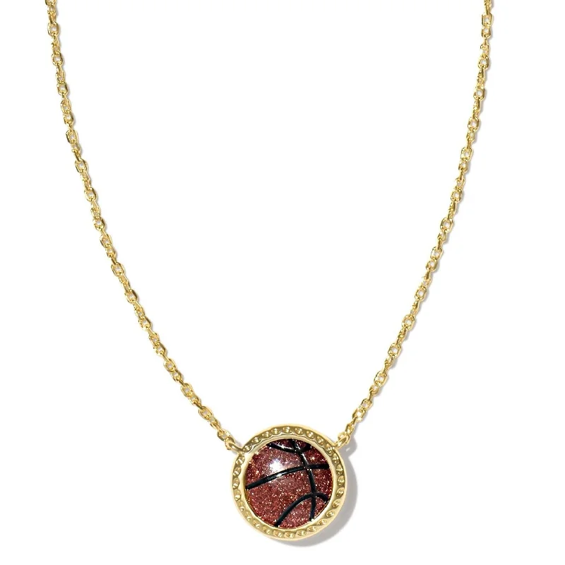 Kendra Scott | Basketball Gold Short Pendant Necklace in Orange Goldstone